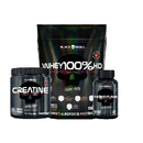 KIT PARA GANHO SECO DE MASSA MUSCULAR - WHEY100%HD 9000G + CREATINE 300G + THERMO FLAMME 120CPS - BLACK SKULL